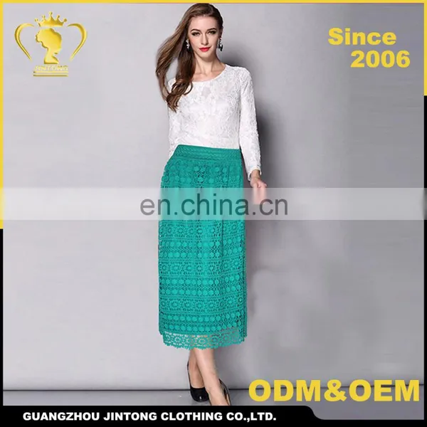 2016 Guangzhou Factory New Sample Women Summer Lace Long Skirt Rayon