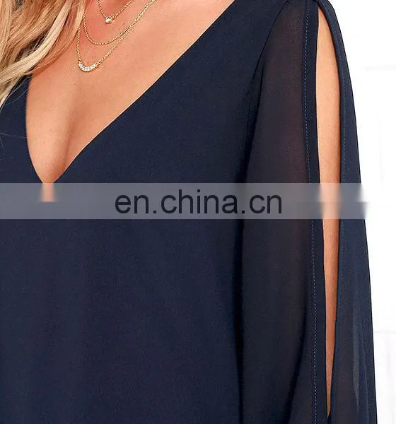 SHIFTING DEARS NAVY BLUE LONG SLEEVE DRESS #RCTD3146 photo-3