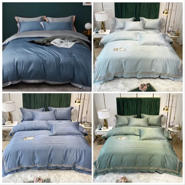 European Summer Cooling Ice Silk Bed Sheet Embroidery photo-4