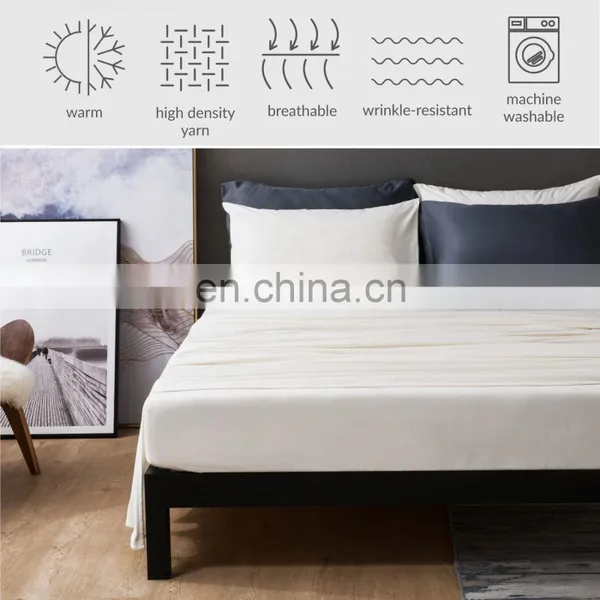 Soft King Size Waterproof Microfiber 200TC Solid Color Hotel Sateen Bed Sheet Set photo-3