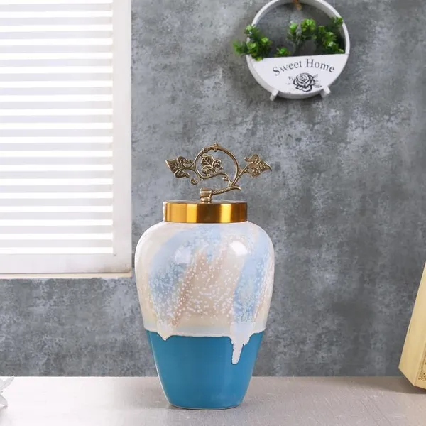 New Chinese European Style Color Glaze Blue White Ceramic Vase For Dining Room Decor photo-3