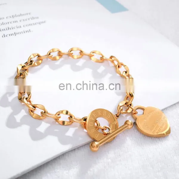 Romantic Creative Chinese Factory, Custom Heart Pendant Rose Gold Plated Chain Bracelet Women Jewelry For Party/ photo-4