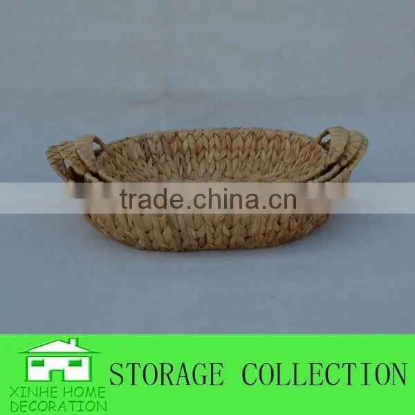 S/3 Oval Natural Handwoven Water Hyacinth Tray With Handles photo-2
