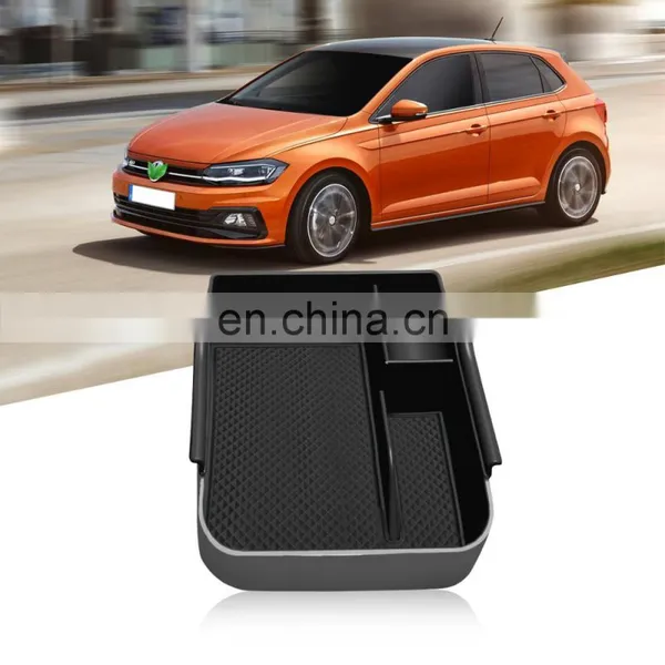 For 2018+ POLO MK6 Car Accessories Center Console Organizer Tray Armrest Storage Box ABS Non-Slip Insert Tray