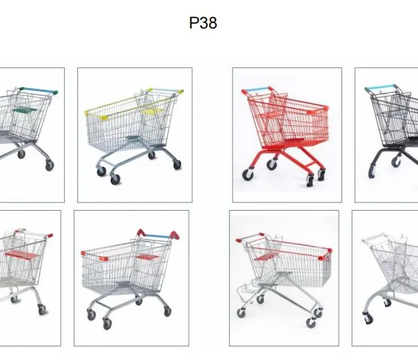 150L Asia 5 Inch PVC Red Wheel Steel Shopping Trolley for Supermarket （surface : Zinc and Transparent Powder Coating）