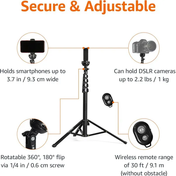 Aluminum Phone Tripod Selfie Stick, Extendable Cell Phone Tripod Stand With Wireless Remote and Phone Holder Webcam Stand photo-4
