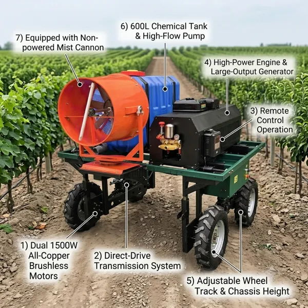 600L Remote Control Orchard Sprayer With Gasoline Generator and High Flow Water Pump