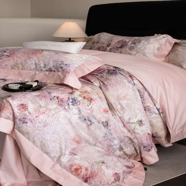Solid Beige Woven Egyptian Cotton 4‑Pcs Bedding Set, All‑Season Breathable Soft Duvet Cover Sheet Set photo-5