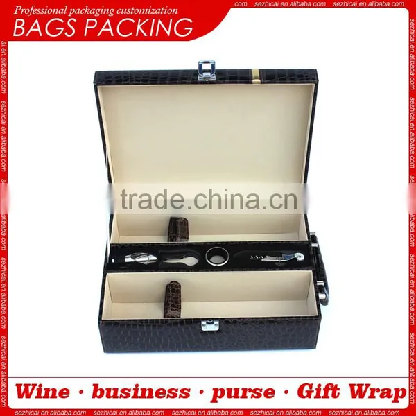 Customized Wooden Box Two Red Wine Boxes Colour Black Crocodile Grain Lines Wine Boxes photo-2