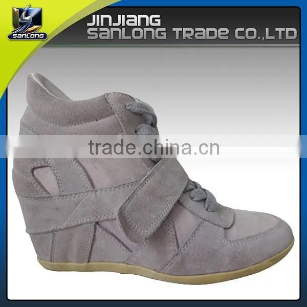 Latest Design Custom Branded Suede Leather Hidden Wedge Shoes