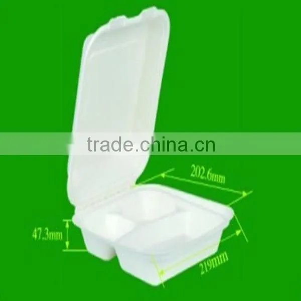 8 Inch 3 Parts Biodegradable Sugarcane Bento Box