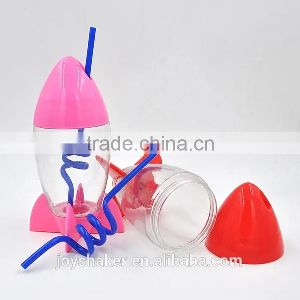 Reusable Creative Joyshaker Rocket Water Bottle, Plastic Cup With Straw For Kids Quality Choice photo-5
