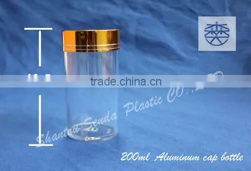 Acrylic Bottle,Aluminum Screw Cap Empty PS Pill Bottle With Transparent Color,200ml Clean Pill Bottle With Golden Cap photo-2