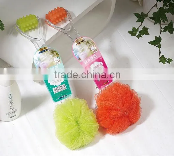 Bathroom Product PE Bath Sponge With Handle.massor Bath Brush
