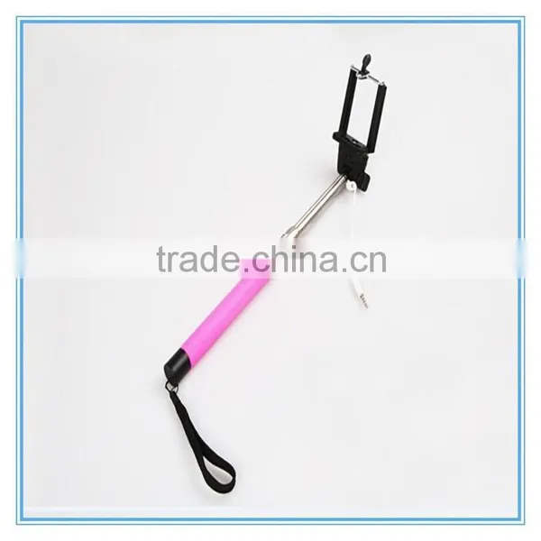 2015 NEW Extendable Wired Selfie Stick With Bluetoot Handheld Telescoping Monopod Built-in Shutter With Mount Clip Phone Holders