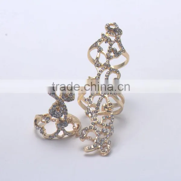 Cheapest Hot Sale Two Finger Rings Rhinestone Stainless Steel Silver Rings photo-3