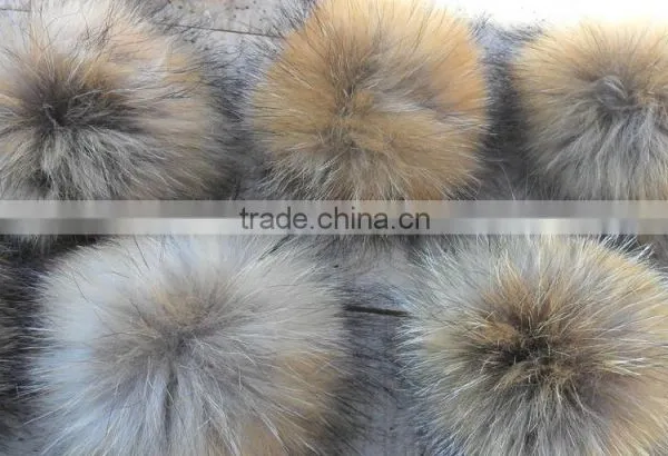 Natural Fur Pompoms / Fur Bobbles / Wholesale Raccoon Fur Pom Poms photo-4