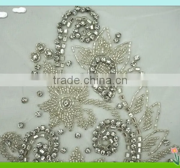 2015 Newest and Fashion Beads Applique Patch on Mesh RC-313 photo-4