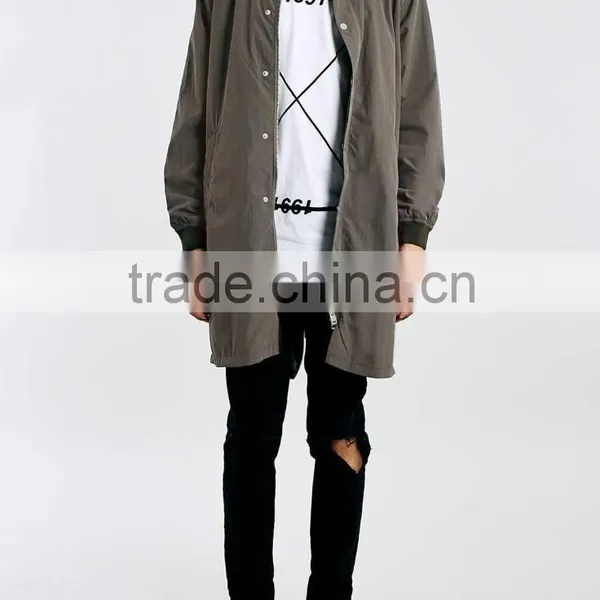 Men's Kakhi Color Longline Bomber Coat photo-3