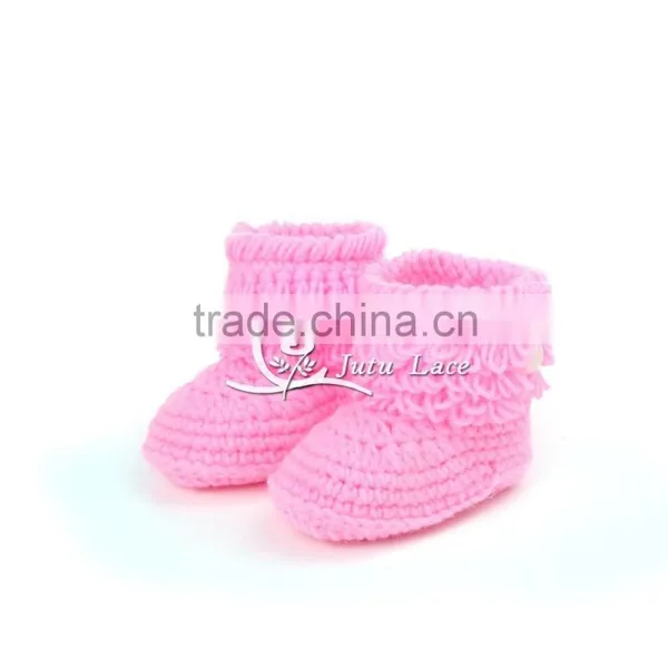 Warm Coral Fleece Vamp Newborn Fancy Baby Girl Shoes, Woolen Fabric Baby Shoes With Button photo-4