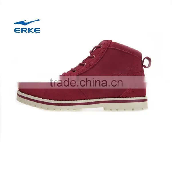 ERKE New Style Lady High Ankle Fur Lining Suede Boots Women Winter Casual Shoes Flat Sole Lace up Wholesale Black Suede Boots