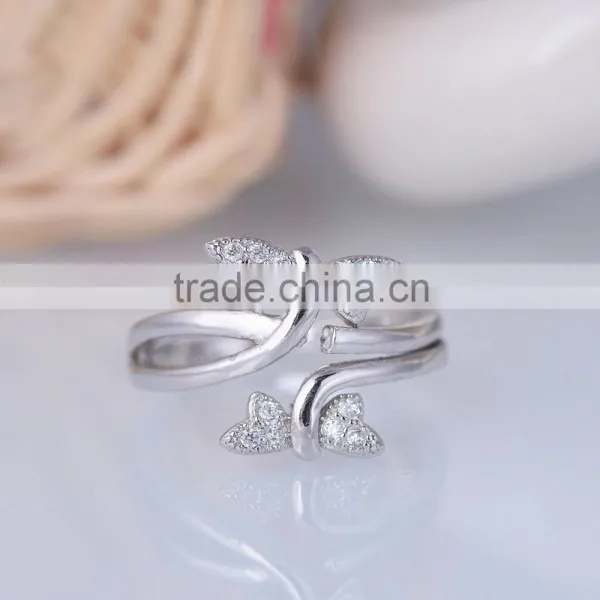 Vintage 925 Silver Double Butterflies Twins for Women Open Ended Ring photo-2