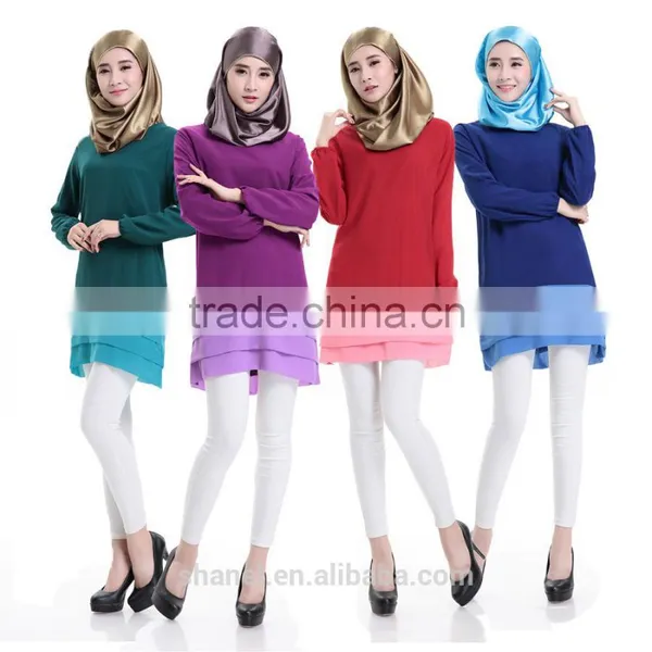 Latest Design Muslim Women Long Tops Blouse Islamic Clothing Malaysia Chiffon Tops