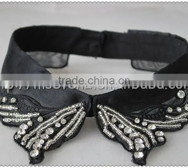 Crystal Beaded Black Flower Necklace, Knitted Flower Collar With Beaded for Garments photo-4