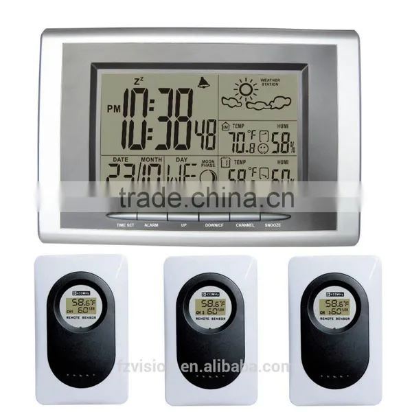 Weather Forecast Clock 433MHz RF Wireless Weather Station 3 Transmitters Indoor Outdoor Temperature Humidity Digital Alarm