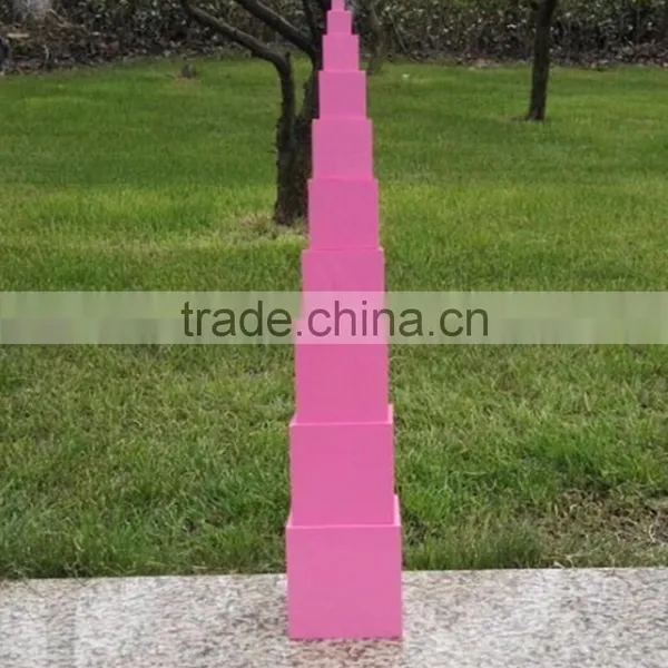 Preschool Kid Toy Wooden Montessori Pink Tower Set Made in China photo-6
