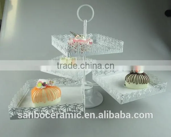 New Design Round & Square 3 PCS Plates One Layer Metal Wedding Cake Stand Wholesale photo-5