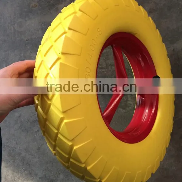 16 Inch 400-8 Solid Wheel Barrow Tyre With Axle PU Foam Rubber Wheel photo-2