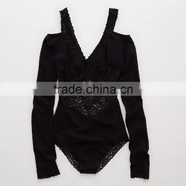 Design Your Own Vintage Cotton Cups Sexy Shapewear Slimming One Piece Lace Long Sleeve Bodysuit Woman For BeachWear photo-2