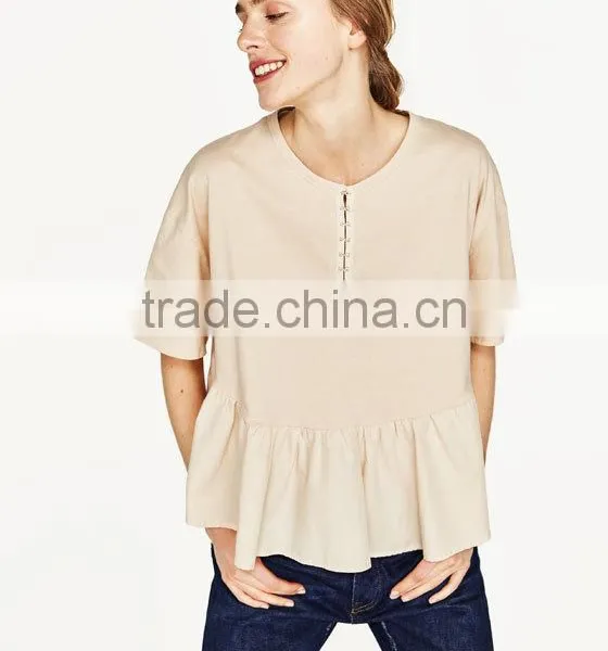 OEM Wholesale Custom Made Asymmetric Frilled Top Latest Design Girls Woman Top photo-2