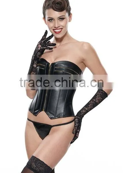 2015 Best Sale High Quality Plus Size Leather Steel Boned Waist Training Corset photo-2