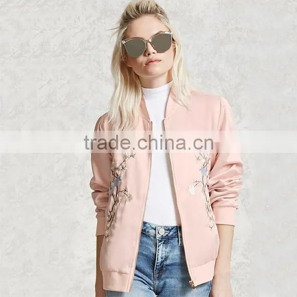 Buy Wholesale Price Nice Embroidered Satin Pink Black Jackets for Ladies photo-4