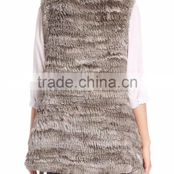 YR582 Special Design Top Quality Think Knit Women Kensie Rabbit Fur Vest Cropped Fur Waistcoat photo-2