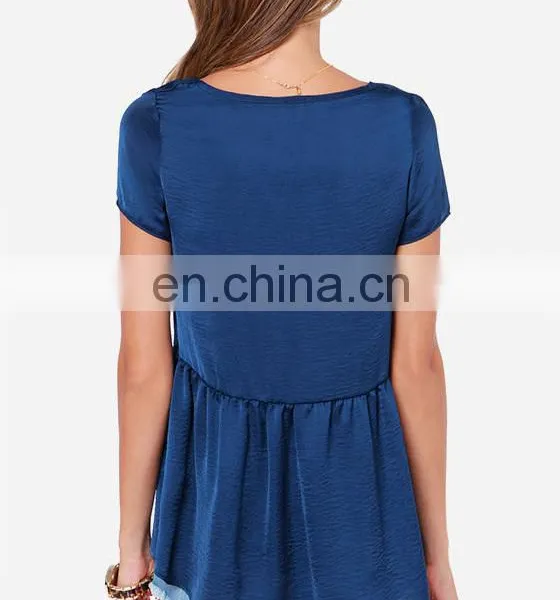 CHEFON Short Sleeve Fluttering Hem Soft Satin Ladies Blouse Ladies Top Fashion Blouse photo-3