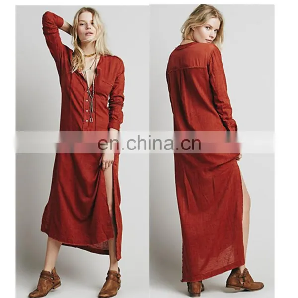 High Quality Muslim Woman Wear, High Low Cotton Long Sleeve Dress Design photo-5