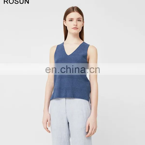 100% Cotton Knit Top for Women as Sleeveless V Neck Sweater of Plain Clothing photo-5