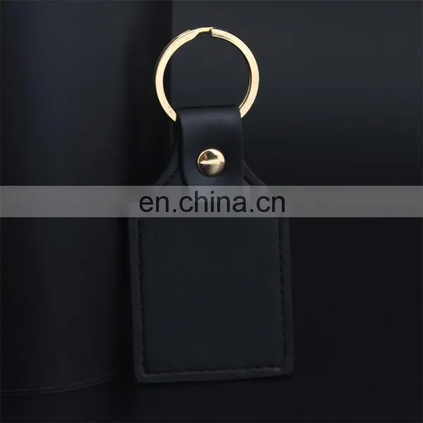 Custom Logo Gold Metal Keychain Black Leather Keychain photo-5