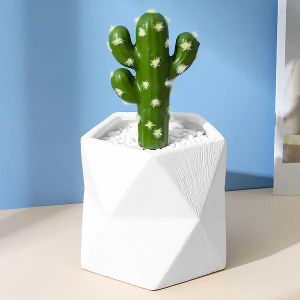 Chinese Chaozhou Creative Contracted White Rhombus Ceramic Vase,Home Decoration photo-2