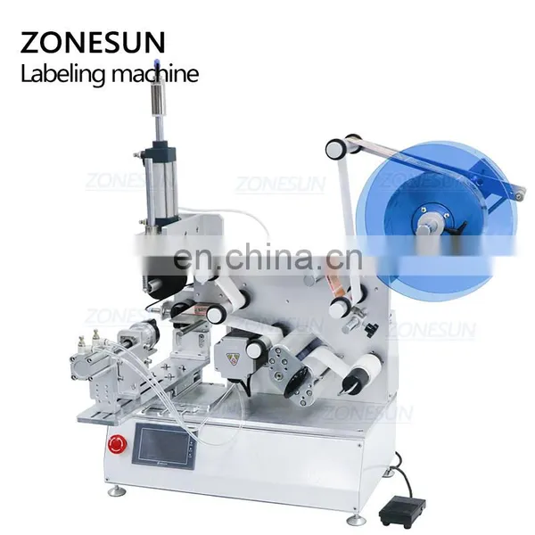 ZONESUN ZS-TB805 Glass Jar Sticker Square Water Bottle Sleeve Semi Automatic Round Bottle Plastic Cans Lighter Labeling Machine photo-5