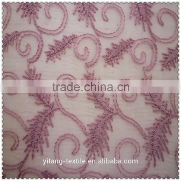 Purple Embroidered Organza Fabric