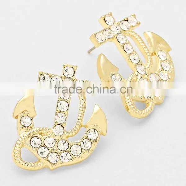Stud Earring Wholesale Fashion Crystal Anchor Stud Earring Cheap Earring on photo-2