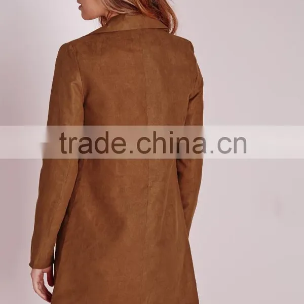 2015 Women Winter Long Faux Suede Double Breasted Blazer photo-3