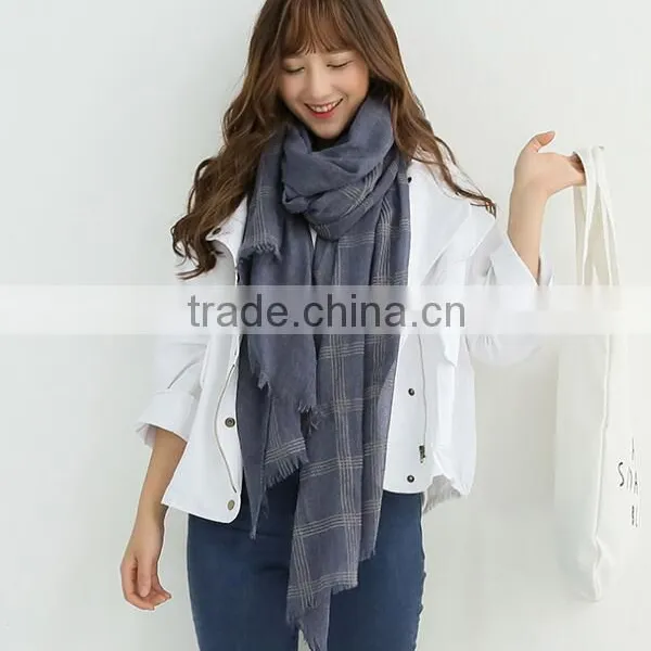 Lated Design Korean Ladies Cotton Plaid Tartan Scarf