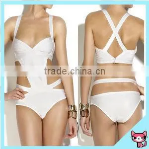 2015 Strappy Bow Bandeau One Piece Bikinis Push up Swimwear Christmas Gift Women Bikini Swimsuit