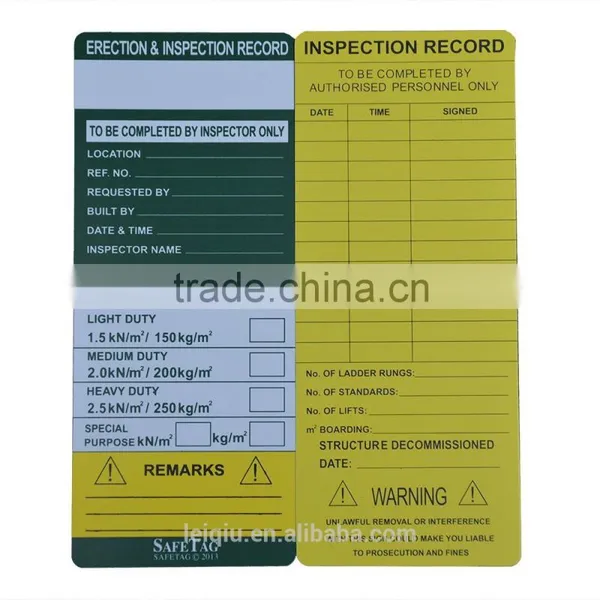 Scaffold Inspection Tag
