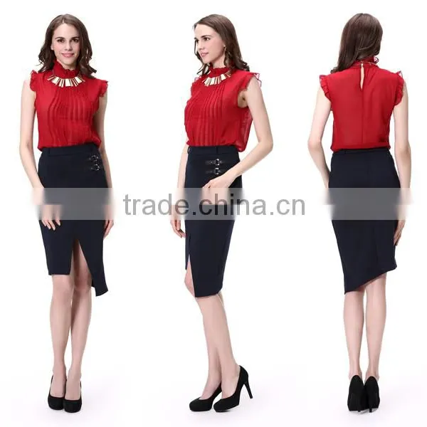 2016 Guangzhou New Arrivals Summer Sleeveless Red Chiffon Top photo-2